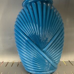 Vintage Anchor Hocking French Blue Art Deco Style Ribbed Draped